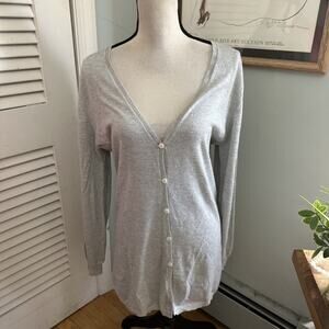 Allude Cardigan Womens Large Gray Shimmering Metallic Long Line Minimalist Glam